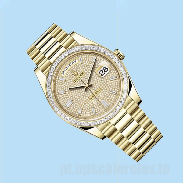 Rolex Day-Date Masculino 40mm m228398tbr-0036 Mostrador Pavimentado Diamante Tom De Ouro - Image 3