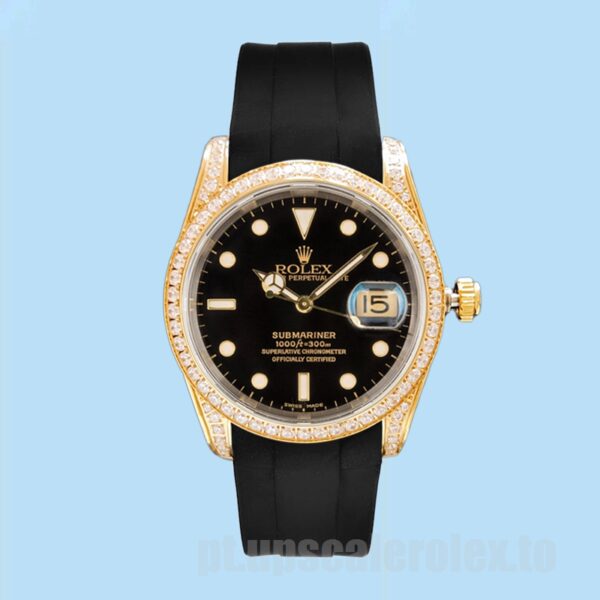 Rolex Submariner Masculino 16613 40mm Elástico De Borracha Tom De Ouro - Image 2