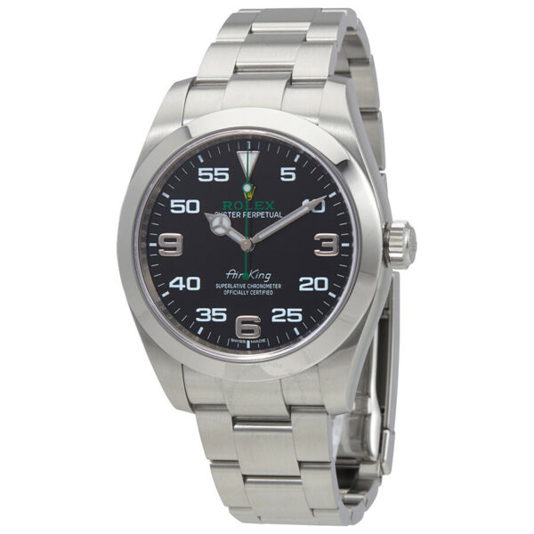 Compre relógios Rolex Air King falsos para homens com mostrador preto em aço inoxidável 116900bkao