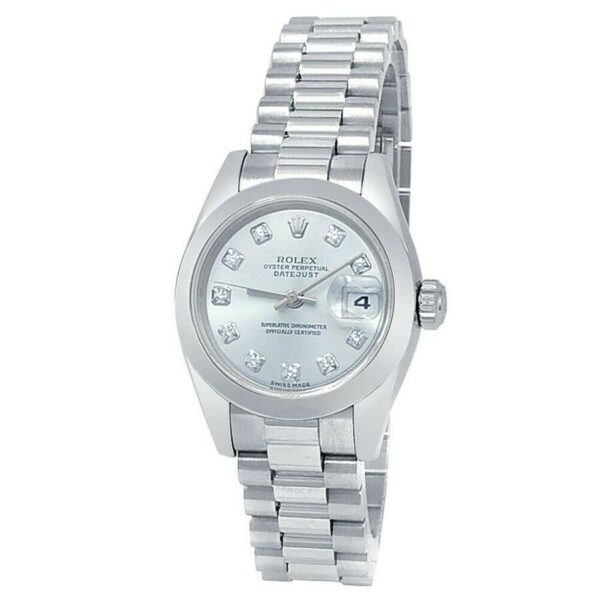 Réplica Suíça Rolex Datejust Cronômetro Automático Mostrador Diamante Prata Relógio Feminino 179166 SDP