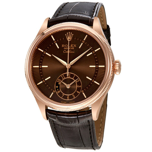 Réplique de luxe Rolex Cellini Brown Guilloche Dial Automático 18k Everose Gold Mens Leather Watch 50525brsbrl