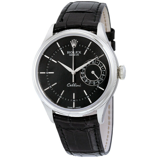 Réplica de luxo Rolex Cellini Date mostrador preto 18K ouro branco relógio masculino 50519bksbkl