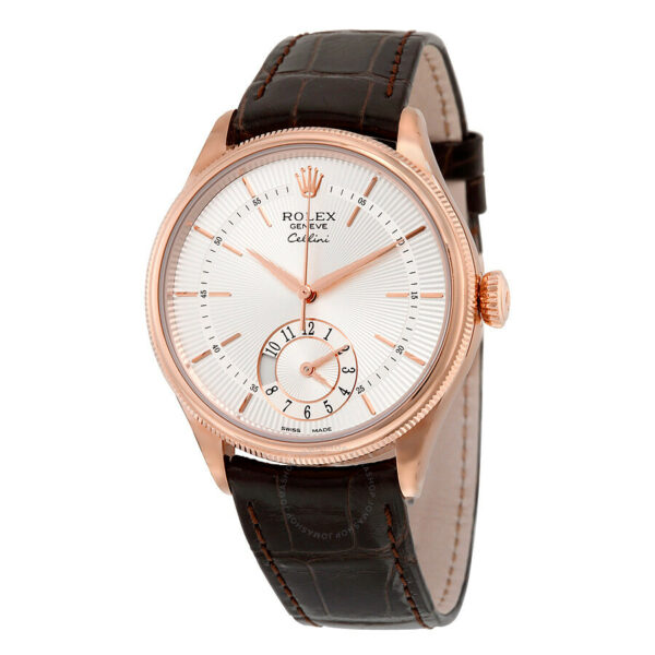 Réplica de luxo Rolex Cellini Dual Time Mostrador Prata 18kt Ouro Everose Relógio Masculino 50525ssbrl