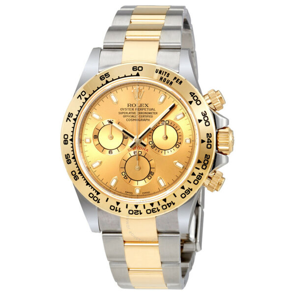 Réplica Rolex Cosmograph Daytona Relógio Masculino Suíço Champagne Dial Aço e Ouro Amarelo 18K 116503/78593