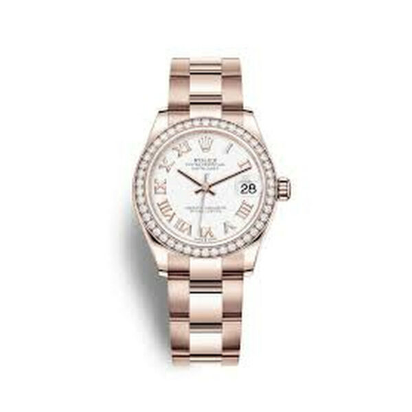 Réplica Rolex Datejust 31 Automático Mostrador Branco Relógio Feminino 18K Ouro Everose Oyster 278285wro