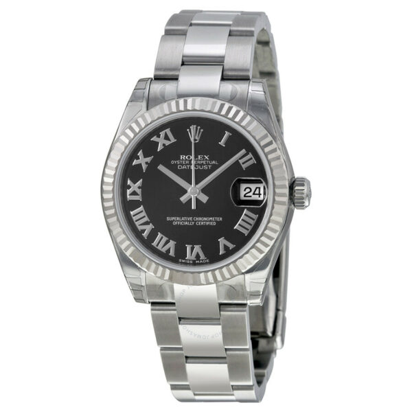 Réplica de luxo Rolex Datejust Lady 31 automático mostrador preto pulseira de aço inoxidável ostra 178274bkro