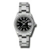 Réplica de luxo Rolex Datejust Lady 31 mostrador preto pulseira de aço inoxidável relógio automático 178384bkso