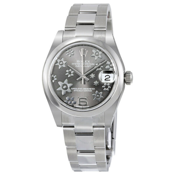 Réplica de qualidade Rolex Datejust Lady 31 floral ródio mostrador pulseira de aço inoxidável ostra relógio automático 178240rfo