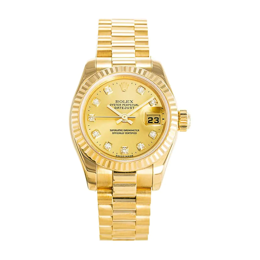 Rolex Datejust falso ouro amarelo champanhe mostrador diamante 179178