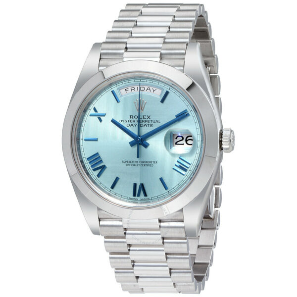 Réplica relógio masculino suíço platina gelo azul mostrador automático Rolex Day-Date 228206iblsrp