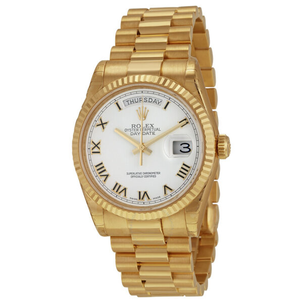 Réplica Rolex Day-Date Swiss White Dial Ouro Amarelo 18k Presidente Automático Relógio Masculino 118238wrp