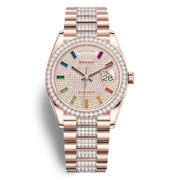 Melhor Réplica Rolex Day-Date 36 Pavé Dial 18kt Everose Gold Diamond Set President Watch 128345dsdp