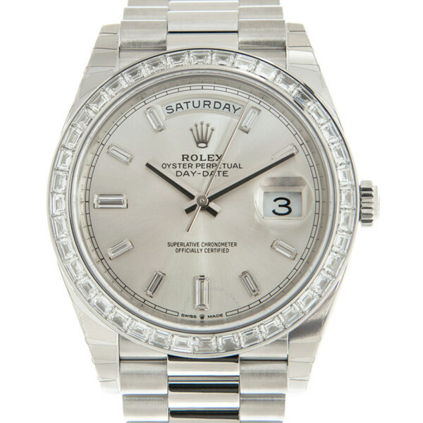 Réplica relógio masculino suíço Rolex Day-date 40 cronômetro automático mostrador prata diamante 228396sdp