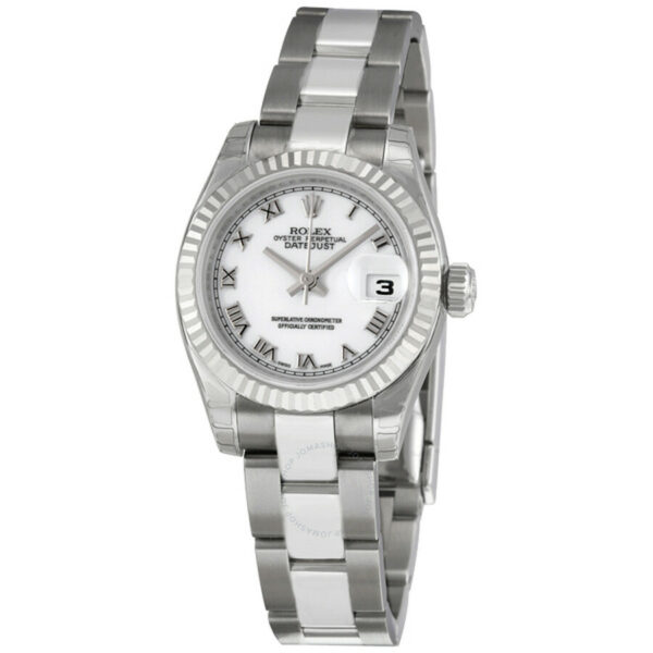 Réplica Suíça Rolex Lady Datejust 26 Mostrador Branco Aço Inoxidável Pulseira Relógio Automático 179174wro