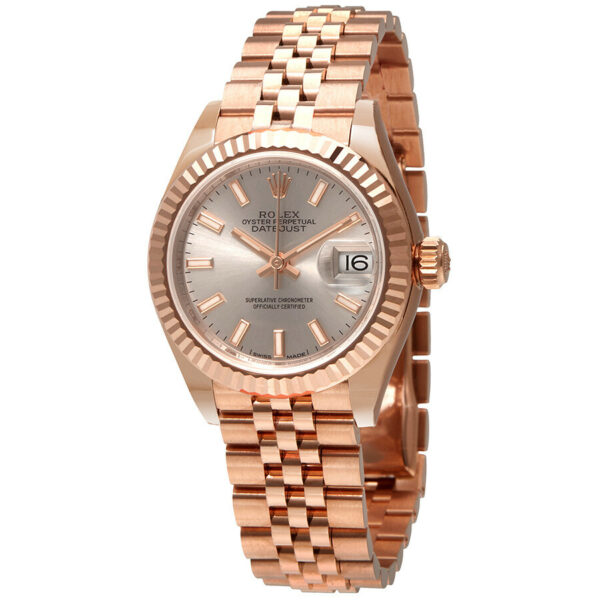 Réplica Suíça Rolex Lady Datejust 28 Sundust Dial 18K Ouro Rosa Pulseira Jubileu Relógio Automático 279175snsj