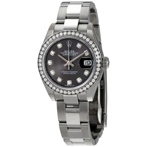 Réplica de luxo relógio feminino Rolex Lady Datejust automático com mostrador de diamante cinza ostra 279384gydo