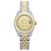 Réplica Suíça Rolex Lady Datejust Relógio Automático 26 Champagne Dial Aço Inoxidável e Pulseira Jubileu de Ouro Amarelo 18K 179173caj