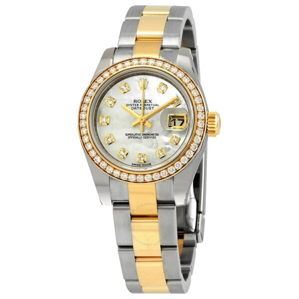 Réplica de qualidade relógio automático Rolex Lady Datejust com mostrador madrepérola e diamantes 179383mdo