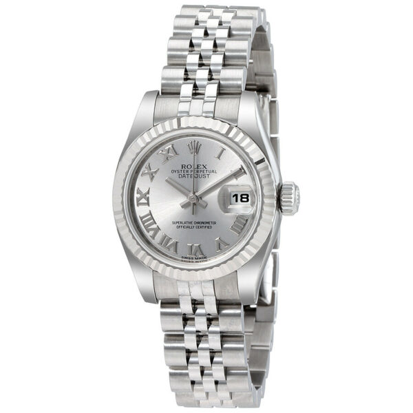 Réplica de relógio suíço Rolex Lady-Datejust com mostrador de aço inoxidável banhado a ródio 179174RRJ