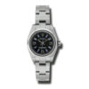 Falso relógio Rolex Lady Oyster Perpetual 26 mostrador preto pulseira de aço inoxidável relógio automático 176200bkblsao