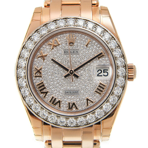 Réplique de luxe Rolex Lady-datejust Pearlmaster Diamond Pave Dial 18k Ouro Everose Relógio Automático Feminino 81285cdrpm