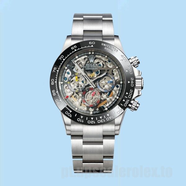Rolex Daytona Skeleton Limited Edition 40mm Masculino Tom Prata Pulseira Ostra - Image 2