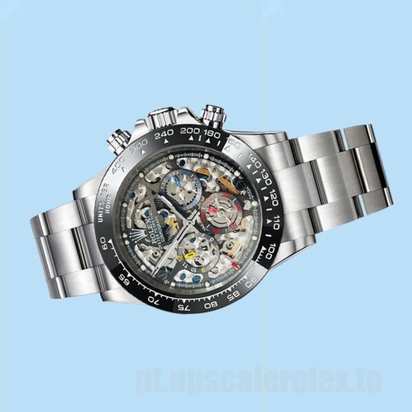 Rolex Daytona Skeleton Limited Edition 40mm Masculino Tom Prata Pulseira Ostra - Image 3