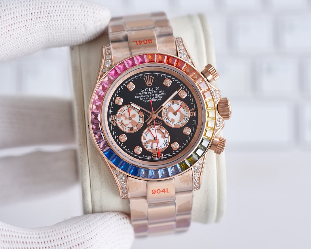 Pulseira masculina Rolex Daytona PMX018 42 mm com mostrador em ouro rosa – PTUR